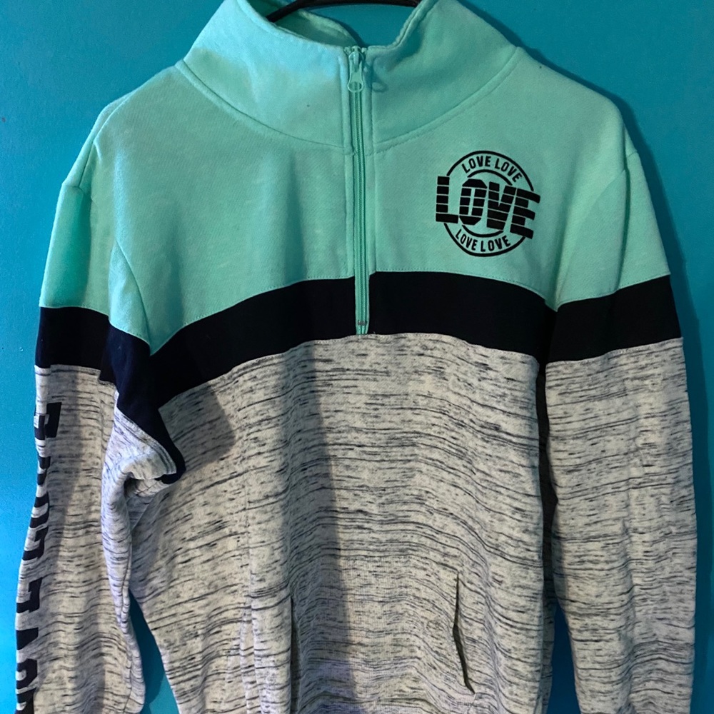 Mint & Grey Long Sleeve Zip-up Sweater